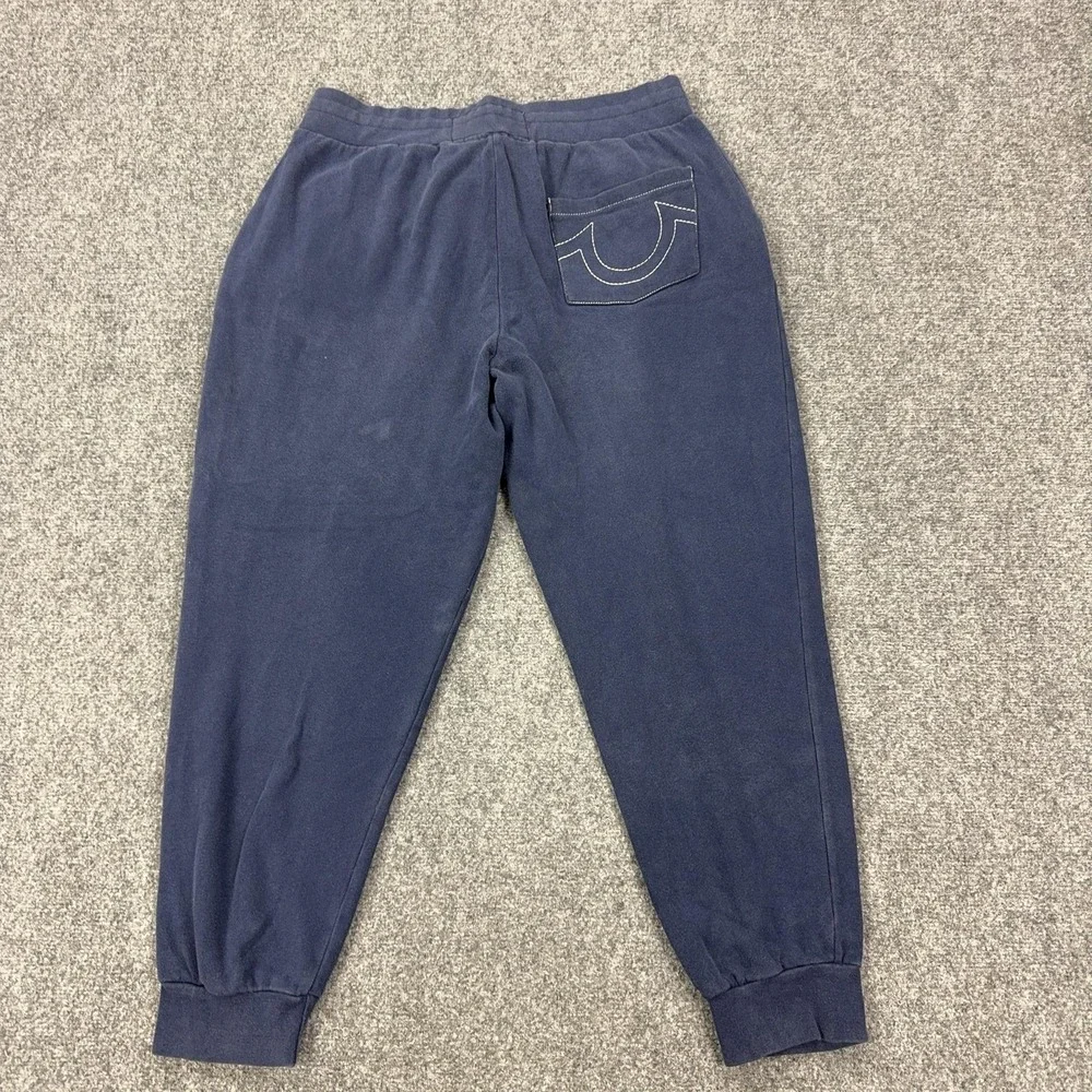 True Religion Sweatpants Mens Large Blue‎ Fleece Joggers Elastic Waist Pockets
